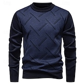 Недорогие мужской пуловер-свитер-Муж. Пуловер Свитер Вязаный свитер Рельефный узор Вязать Обычные топы Трикотаж Геометрический принт Вырез под горло Мода Классический Отпуск На каждый день Одежда Наступила зима Синий Винный L XL 2XL
