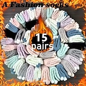 رخيصةأون تسخين تبريد-15 زوجًا من الجوارب الحرارية النسائية - جوارب شتوية من السيليكون مضادة للانزلاق بألوان ناعمة - تحافظ على شكلها غير قابلة للانزلاق ومناسبة للارتداء اليومي في صالة الألعاب الرياضية والاستخدام بعد