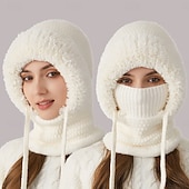  1-teiliges, gestricktes, mit Fleece gefüttertes Set aus Schal, Maske und Mütze (3-in-1), Winter-Gesichtsmaske 2026, Strickmützen, Kapuzenschal, Skimasken