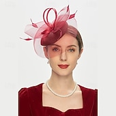 baratos Fascinadores-Decoração de Cabelo Pena Rede Formal Casamento Aniversário Elegante Vintage Com Penas Tule Capacete Chapéu