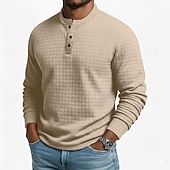 billiga Casual Henley T-shirt-Herr Waffle Henley Shirt T-shirts Långärmad Ensfärgat Slät Mode Designer Ledigt Färgblock Knappar Henley Utomhus Ledigt Dagligen Sommar Vår Höst Mörkgrå Svart Vin Henley T-shirt