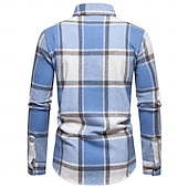 preiswerte Herren-Oberhemden-Herren Hemd Flanellhemd Kariertes Hemd Knopfhemd Overshirt Karomuster Outdoor Straße Blau Schwarz Rosa Rote Langarm Revers Frühling &amp; Herbst Bekleidung