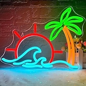 abordables 123496-Enseigne lumineuse tropicale néon USB palmier coucher de soleil pour décoration murale, enseignes lumineuses LED colorées pour bar, chambre, bar, restaurant à thème plage, décoration de fête
