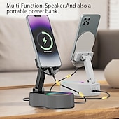 Недорогие Динамики-Пять в одном беспроводном сенсорном держателе для телефона с динамиком, аккумулятором на 2000 мА·ч, цветной подсветкой, поворотом на 180 градусов, складной конструкцией, высококачественным