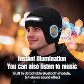 cheap Beanie Headphones-Knitted Headlight Hat New Outdoor LED Lighting Hat USB Rechargeable 1.5-3W Power Supply Battery Button Control Type-C Charging Suitable for Night Cycling and Running Headwe Valentine's Day Gift