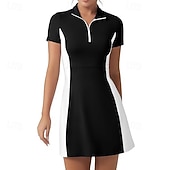 tanie Sukienka damska-Damskie Kolorowy blok Sukienka do tenisa Sukienka sportowa Szybkie wysychanie Elastyczny Oddychający Bransoletka tenisowa Obuwie sportowe Bieganie Kołnierz zapinany na zamek Sukienka Czarny Biały