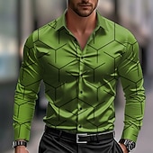 cheap Men's Satin Shirt-Men's Geometric Pattern Line Shirt Satin Shirt Dress Shirt Long Sleeve Business Casual Vacation Dailywear Summer Spring Fall Turndown 3D Print Button Up Shirts Blue White Pink Red Green
