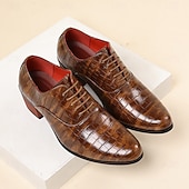 abordables Zapatos Oxford-Men's Burgundy Crocodile Patterned Faux Leather Dress Shoes - Elegant Footwear for Special Occasions and Evening Wear