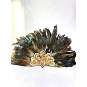 voordelige Accessoires-Carnaval 2026 Rio Carnaval Samba Accessoires Bruin Oranje Veer Hoofdband voor Dames - Gouden Pailletten Showgirl Hoofddeksel - Mardi Gras Accessoire Brazilië Festival Prestatie Kostuum