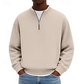 cheap Basic Sweatshirts-Men's Sweatshirt Corduroy Pullover Quarter Zip Sweatshirt Black Light Green Burgundy Navy Blue Dark Green Standing Collar Plain Textured Casual Daily Sports &amp; Outdoor Streetwear Cool Sportswear