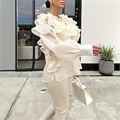 ieftine Bluze elegante-Pentru femei Bluză Topuri imbracate Topuri fluide Zdrobit Cu Șiret Bufantă Culoare solidă Simplu Elegant Epocă Drăguţ Manșon Lung Stil Nautic Topuri obișnuite Zilnic Muncă Concediu Galben Var