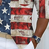  グラフィック アメリカの米国旗 7月4日 米国建国250周年 シャツ ボタンダウンシャツ カジュアルシャツ 長袖 ハワイアン カジュアル 快適 アウトドア バケーション ストリート 春 秋 折襟 ボタンアップ プリント ルビーレッド