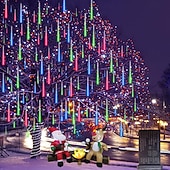 halpa Sähkökäyttöinen-2-in-1 meteoriparven valosarja 30 cm * 16 putkea 384 led-helmeä sisä- ja ulkotiloihin sisäpihalle, puutarhaan, parvekkeelle, kuistille, räystäille, hääjuhla-tunnelmaan, koriste-valosarja matalajännitteiseen turvalliseen pistorasiaan