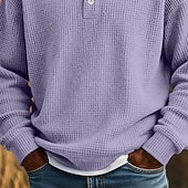 economico Polo classica da uomo-Per uomo Magliette Polo a Nido d'Ape Testurizzato Casuale Vacanza Collo ripiegato Manica Lunga Moda Tinta unica Semplice Bottoni Puro Autunno Primavera &amp; Autunno Vestibilità regolare Nero Verde