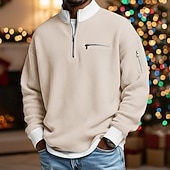 Недорогие Мужские повседневные футболки-Муж. Футболка с вафельным рисунком Футболка Длинный рукав Половина молния Осень Наступила зима Сплошной цвет Традиционный / винтаж На каждый день Цветовые блоки Карман на молнии