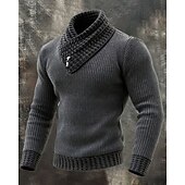 baratos suéter pulôver masculino-Homens Suéter Pulôver suéter Suéter de malha Estriado Tricotar Tops regulares Tricotado Côr Sólida Gola Alta Moda Roupa de rua Casual Roupa Diária Roupa Outono Outono &amp; inverno Preto Vermelho M L XL