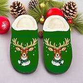 baratos Sapatos de Natal Femininos-Pantufas femininas de Natal com estampa de rena - pantufas macias de pelúcia para uso interno no inverno, com um adorável desenho de rena, calçado quente de lã para a temporada de festas e ótimos