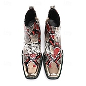 economico Stivali in pelle di alta qualità-stivaletti da uomo con stampa serpente rossa e nera: pelle pregiata con dettagli dorati, scelta elegante per feste di Natale e occasioni festive