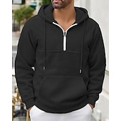 お買い得  メンズベーシックパーカー-男性用 パーカー クォータージッパーパーカー フリースパーカー ブルー ブラック パープル ライトグレー ダックグレー フード付き 平織り ジッパー ポケット スポーツ 日常 祝日 ポリエステル ストリートファッション ベーシック カジュアル 秋 冬 衣類 パーカー トレーナー