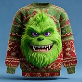 cheap Ugly Sweaters-Ugly Christmas Sweater Men's Cartoon Print Holiday Pullover Sweater Jumper Knitwear Crewneck Casual Vacation Daily Festival Knitting Keep Warm Long Sleeve Spring Fall Winter Red -1 Red -2 Red -3