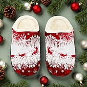 economico Ciabatte e infradito da uomo-pantofole da uomo con slitta natalizia - scena invernale con Babbo Natale e renne, comode pantofole foderate in pile per il comfort durante le vacanze, il relax e le occasioni festive