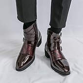 billiga Klädskor-Herrstövlar i vinröda lack i konstläder med tre spännen och krokodilstruktur – trendiga skor för kvällskläder, fester och speciella tillfällen