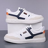 זול סניקרס קז'ואל-נעלי ספורט ספורטיביות לגברים בצבעי כחול כהה ולבן, קלות משקל ונוחות, עיצוב מודרני עם נגיעות כתומות, מושלמות ללבישה יומיומית וטיולים קז'ואליים