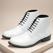 halpa Ensiluokkaiset nahkasaappaat-Miesten valkoiset aidosta nahasta valmistetut nauhalliset nilkkurit - tyylikäs ja elegantti muotoilu, ihanteellinen juhlatilaisuuksiin, toimistokäyttöön ja trendikkääseen arkeen