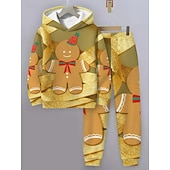 voordelige Kerstsets voor kinderen-Kerstmis Jongens 3D Grafisch Ruitjes Peperkoek mannen Kerstsets kerstcadeau Set met capuchon en joggingbroek Lange mouw Lente Herfst Dagelijks Basic Casual Kinderen 4 jaar + Capuchon Buiten Vakantie