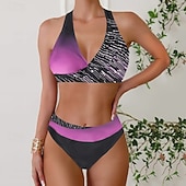 preiswerte Tankinis-Damen Badeanzug Zweiteilig Rock Bademode Rückenfrei Urlaub Strandbekleidung Gestreift V Ausschnitt Ärmellos Badeanzüge