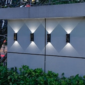 baratos Candeeiros Luzes de Exterior-Conjunto de 4 luminárias solares de parede para exterior, à prova d'água, para pátio, jardim, varanda, cerca ou alpendre, ideais para decoração de Natal e feriados.