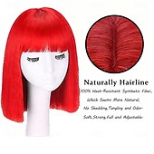 voordelige Carnaval pruiken-Carnavalpruik 2026 Roze Rood Blauw Recht Bob Kort Synthetische festivalpruik Mardi Gras Parade Cosplay Kostuum Haar voor Dames