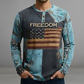 voordelige Patriottische 250 T-shirts-4th juli 2026 250e Memorial Day Heren US Vlag Henley Lange Mouwen T-Shirt Casual Dagelijkse