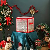 voordelige Kerst Opslag-Kerstversieringsdoos met 64 compartimenten, 12x12x12 inch kerstopbergdozen, ornamentorganizer met rits en handgrepen, geschikt voor vakantiedecoraties, sieraden en cadeaus