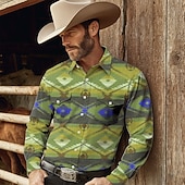 economico camicie western da uomo-Per uomo Azteco Etnico Cultura indiana Camicia Camicia Western Camicia da cowboy Manica Lunga Vintage Retrò Casuale All'aperto Abbigliamento da lavoro Primavera Autunno Collo ripiegato Due tasche