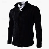 economico Maglioni Cardigan da uomo-Per uomo Felpa Cardigan A Coste Treccia Maglia Top Regolari Lavorato a maglia Semplice Collo alla coreana Vacanza Moda Casuale Abbigliamento quotidiano Abbigliamento Autunno Inverno Blu Nero L XL 2XL