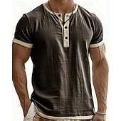billige Casual T-skjorter for menn-Herre T skjorte Henly-skjorte T-skjorter Kortermet skjorte Kortermet Henley Sommer Vår Fargeblokk Mote Designer Grunnleggende Lapper Feriereise Gate Ut på byen Blå Svart Rosa Topp T-skjorte for menn