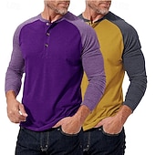 preiswerte Lässiges Henley-T-Shirt-2-teiliges Henley-Shirt für Herren, Baseball-T-Shirt, Kurzarm, Farbblock-Design, Basic, Boho-Stil, Raglanärmel, für Outdoor, Freizeit, Alltag, Sommer, Herbst, alle Jahreszeiten, schwarzes