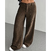 economico gamba larga e vita alta-Per donna Culotte Gamba Larga Chinos Streetwear Casual Lunghezza intera Vita media Semplice Tasca Elastico in vita Confortevole Inelastico Quotidiano All'aperto Vacanza Aalbicocca Grigio Blu marina