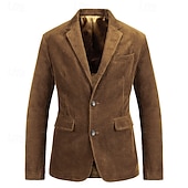 billige Blazer-Herre Kordfløyel jakke Halskrage Mote Klassisk Fritid Ensfarget Blazer Brun Kakifarget Mørkeblå Slank Fasong Single Breasted To-knapper