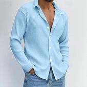 baratos Camisas casuais inteligentes masculinas-Homens Camisa Social Malha canelada Camisa casual Camisa de colarinho de banda camisa de botão Branco Azul Royal Cinzento Azul Claro Manga Longa Tecido Colarinho Casual Diário Roupa Moda Moderno