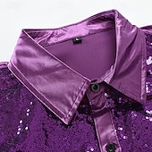 billiga Satinskjortor för män-Herr Skjorta Satinskjorta Casual skjorta Knapp upp skjorta Balskjorta Slät Bröllop Fest Blå Purpur Långärmad Kavajslag Vår &amp; Höst Alla årstider Kläder Paljett