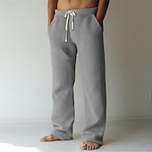 preiswerte Gerade Bein-Herren Jogginghose Hose Baggy-Hosen Gerade geschnittene Sweatpants Waffelhose Kordelzug Elastischer Bund Einfach Atmungsaktiv Volle Länge Urlaub Lässig Täglich Klassicher Stil Basic Schwarz Weiß