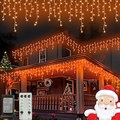 Недорогие Питание от электросети-Рождественская сосулька, 33 фута, 400 светодиодов, 48 капель, 8 функций, таймер, дистанционное управление, прозрачный провод, подключаемые гирлянды, праздничные, свадебные, вечерние, декоративные огни, низкое напряжение, безопасная розетка