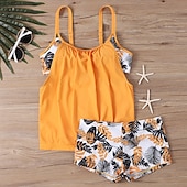 abordables Tankinis-Mujer Bañadores 2 piezas Bermudas Traje de baño Retazos Espalda al Aire Vacaciones Ropa de playa Floral Escote en U Sin Mangas Trajes de baño