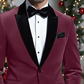 abordables blazer de fête-Veste blazer en velours pour homme, col fermé, mode Noël, fête, couleur unie, jaune, rouge, bleu, coupe ajustée, simple boutonnage, un bouton