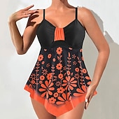 economico Tankini-Per donna Costumi da bagno Due pezzi Birichino Costume da bagno Senza schiena Vacanza Vintage Floreale Grafico Scollo a V Senza Maniche Costumi da bagno