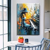 ieftine Picturi cu Oameni-pictură în ulei lucrată manual pe pânză, artă de perete, figuri abstracte, fată cântând la pian, pentru acasă, decor pentru sala de clasă de muzică, cadru întins, pictură suspendată/pictură laminată