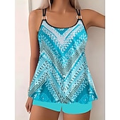 Χαμηλού Κόστους Τανκίνι-Γυναικείο Τανκίνι 2 Κομμάτια Μαγιό Σορτσάκι Έλεγχος Κοιλιάς Ψηλόμεσο Λεπτό Χωρίς Πλάτη Θέρετρο Παραλίας Ombre Λουλούδια U Λαιμός Αμάνικο Μαγιό