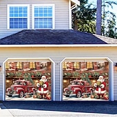 זול כיסויי דלתות מוסך חג המולד-כיסוי לדלת מוסך לחג המולד, בית סנטה קלאוס, רקע תלייה גדול, 2 מכוניות, קישוט מסיבת חג חיצוני, הדפס שטוח דו-ממדי, באנר קיר חגיגי, חצר בית, רקע סצנת חג המולד, 7*8 רגל